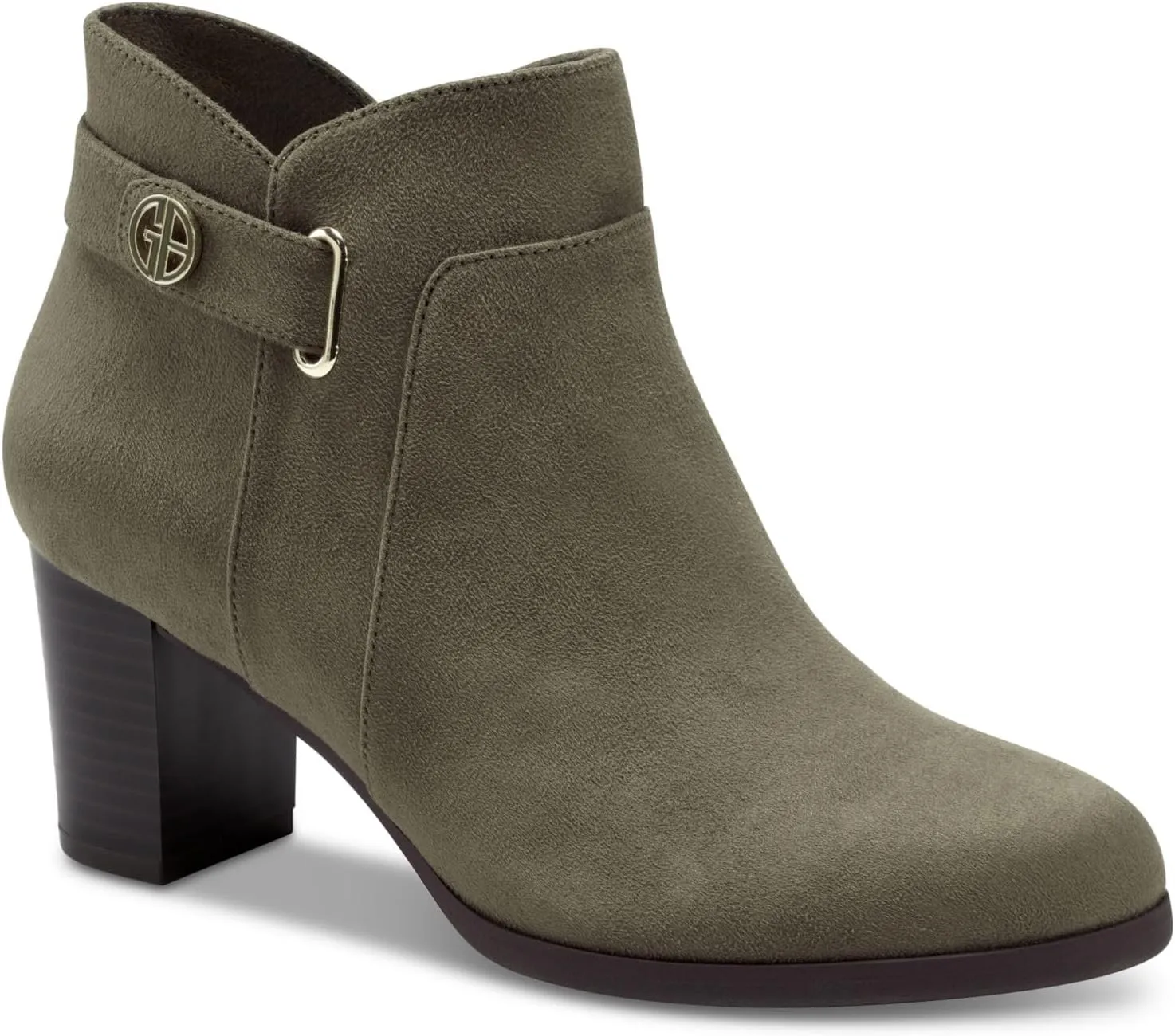 Giani Bernini Womens Green Hardware Strap Cushioned Artemyss Round Toe Block Heel Zip-Up Booties 6.5 M