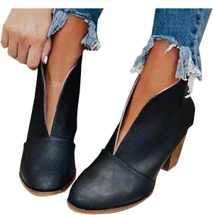 Gibobby Ankle Boot for Women Low Heel Womens Cowboy Boots Pointed Toe Faux Stacked Chunky Heels V Cut Zipper Booties
