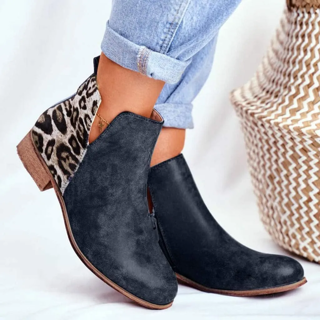 Gibobby Ankle Booties for Women with Heel,Ankle Boots Pointed Toe Faux Leather Stacked Low Heel Side Suede Booties