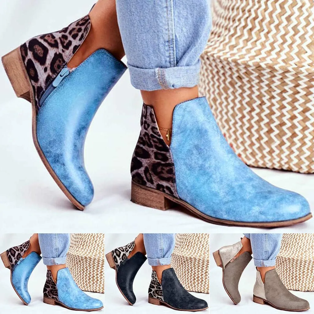 Gibobby Ankle Booties for Women with Heel,Ankle Boots Pointed Toe Faux Leather Stacked Low Heel Side Suede Booties