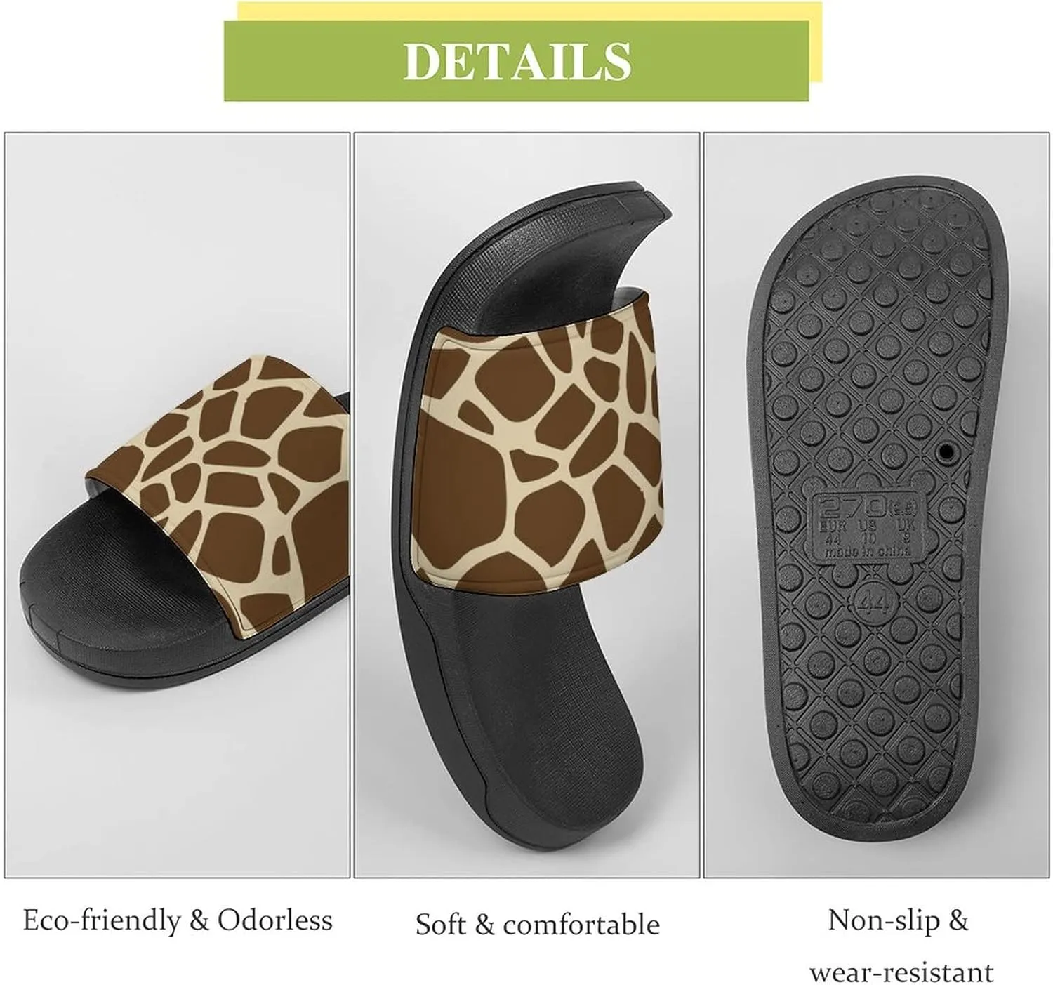 Giraffe Print House Sandals Non-Slip Open Toe Slippers for Massage Shower Spa Bath