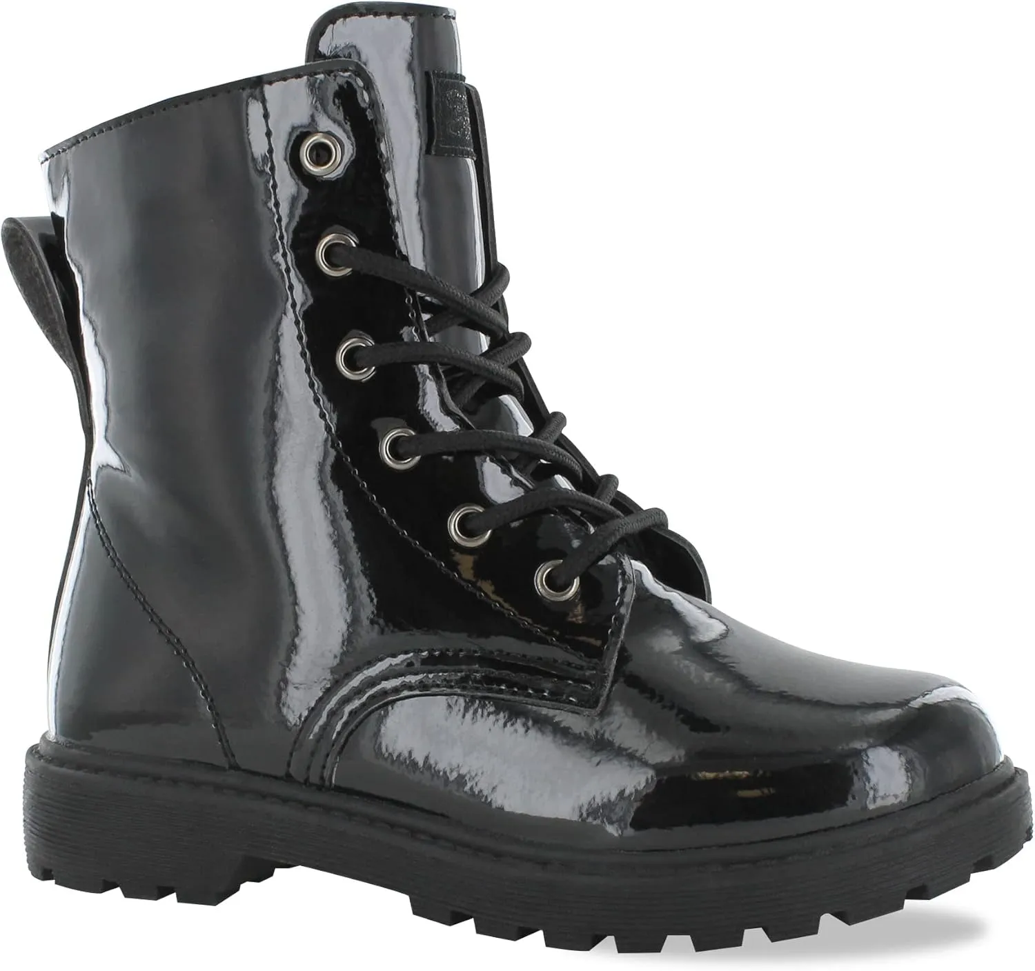 Girl's Luna G Black Synthetic Patent Leather Combat Boot