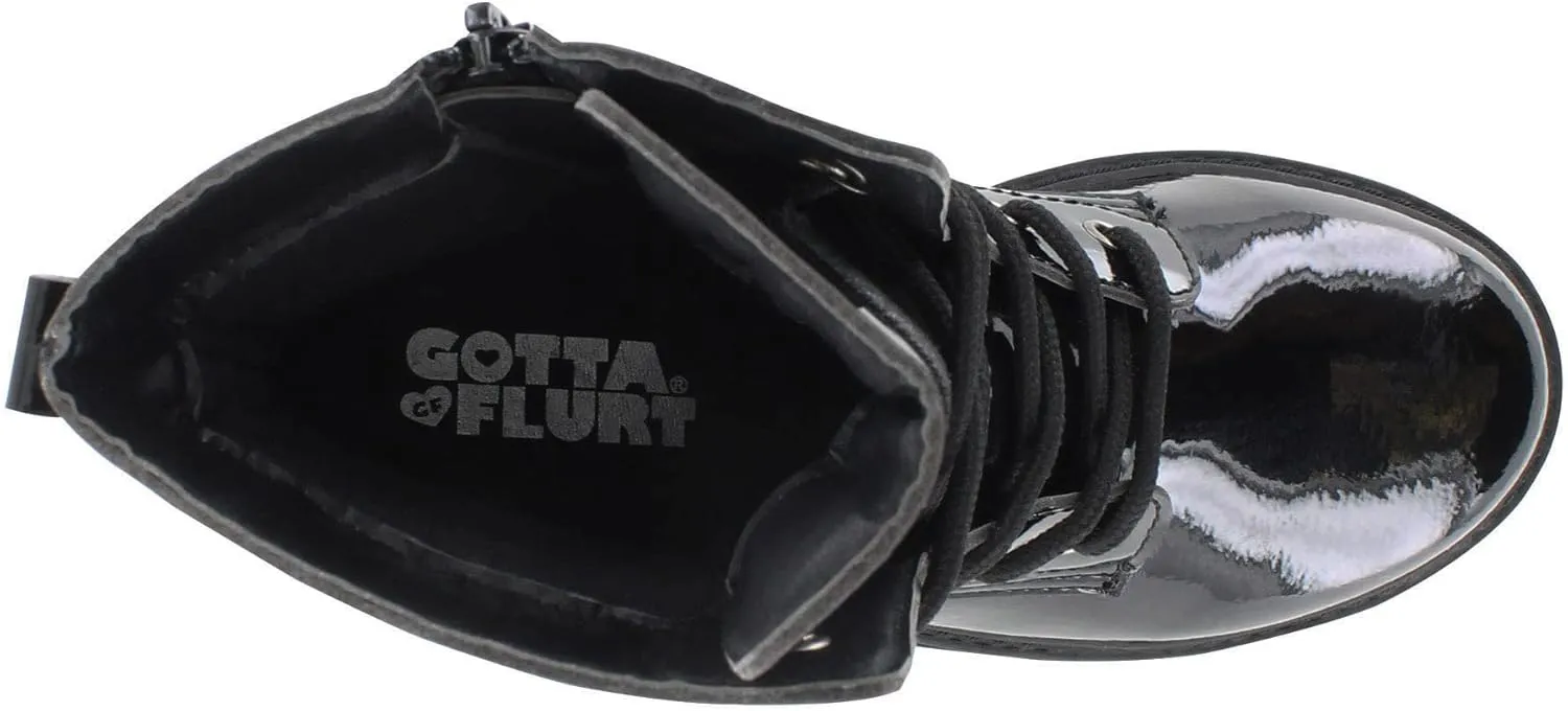 Girl's Luna G Black Synthetic Patent Leather Combat Boot