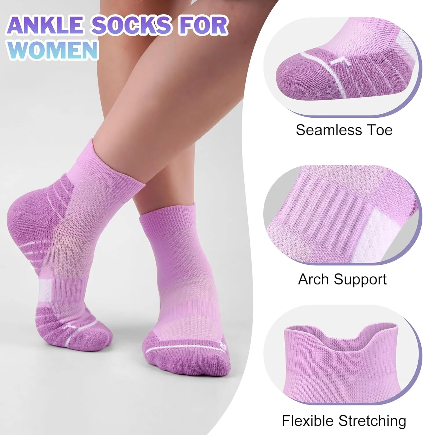 Gonii Ankle Socks Womens Hiking Running Cushioned Quarter Athletic Socks 3 Pairs