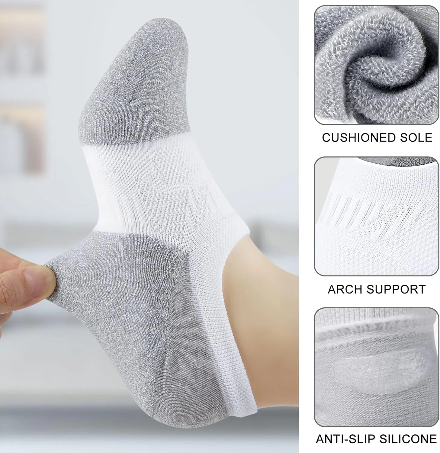 Gonii No Show Socks Womens Athletic Compression Running Low Cut Cushioned Socks 5 Pairs