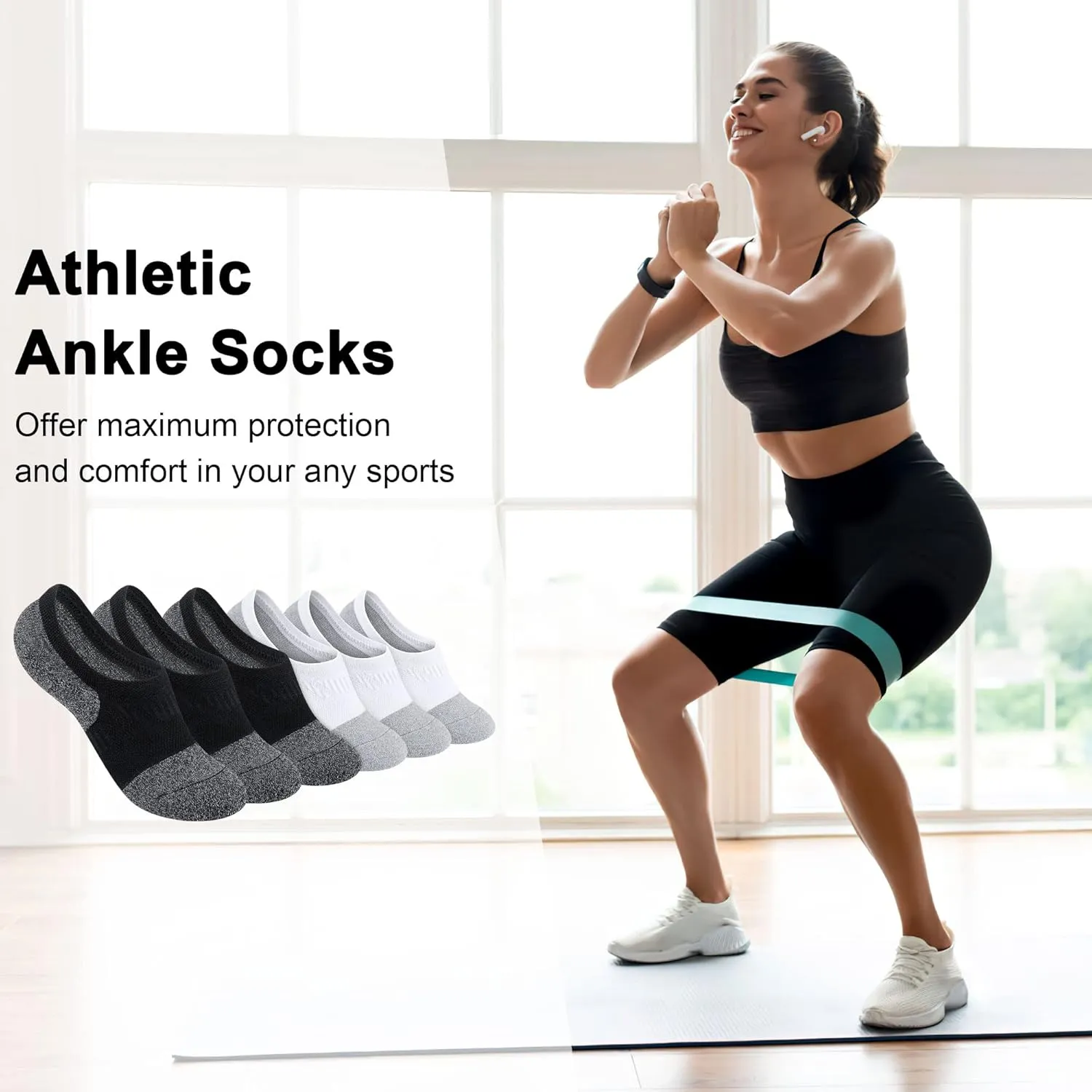 Gonii No Show Socks Womens Athletic Compression Running Low Cut Cushioned Socks 5 Pairs
