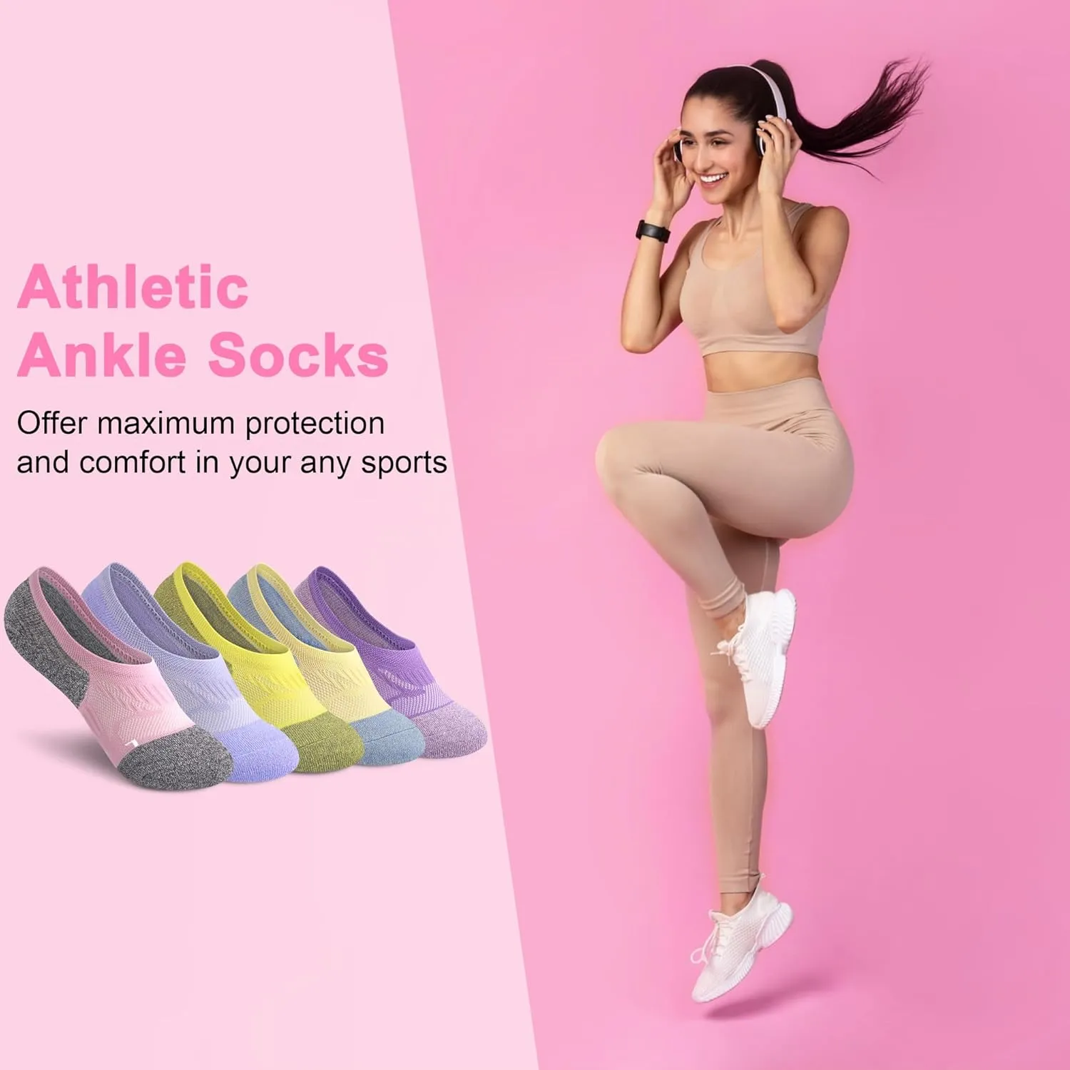 Gonii No Show Socks Womens Athletic Compression Running Low Cut Cushioned Socks 5 Pairs