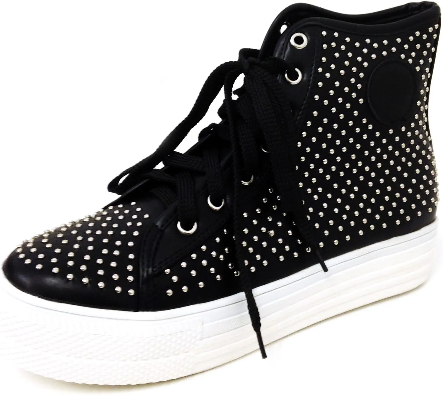 Good4u Women's Studded Platform Sneakers Lace up Fashion High Top Casual Trainers Boots Booties Shoes