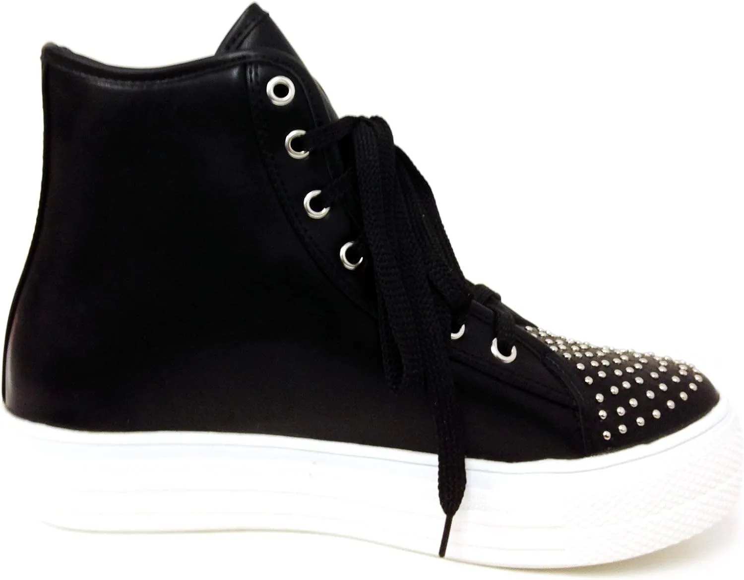 Good4u Women's Studded Platform Sneakers Lace up Fashion High Top Casual Trainers Boots Booties Shoes