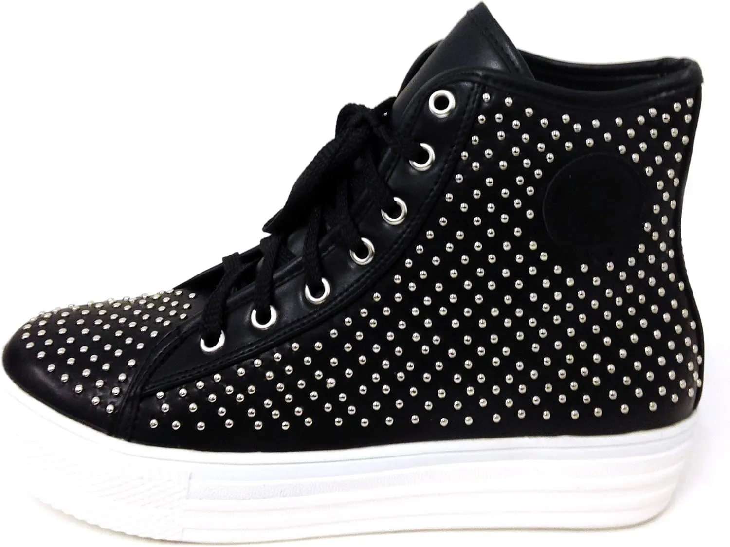 Good4u Women's Studded Platform Sneakers Lace up Fashion High Top Casual Trainers Boots Booties Shoes