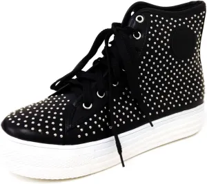 Good4u Women's Studded Platform Sneakers Lace up Fashion High Top Casual Trainers Boots Booties Shoes