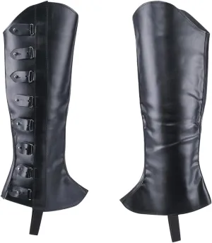GORGECRAFT 2PCS Black Leather Pirate Leg Covers Medieval Leg Guards Gaiters Retro Renaissance PU Leather Boot Covers Imitation Leather Boot Tops Wraps for Halloween Knight Cosplay Costume Accessories
