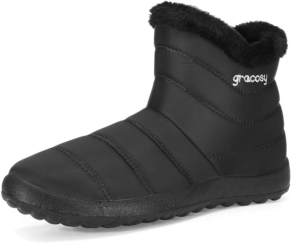 gracosy Snow Boots for Women, Warm Ankle Bootie Waterproof Outdoor Snow Anit-Slip Boots Slip On Lined Winter Shoes for Ladies