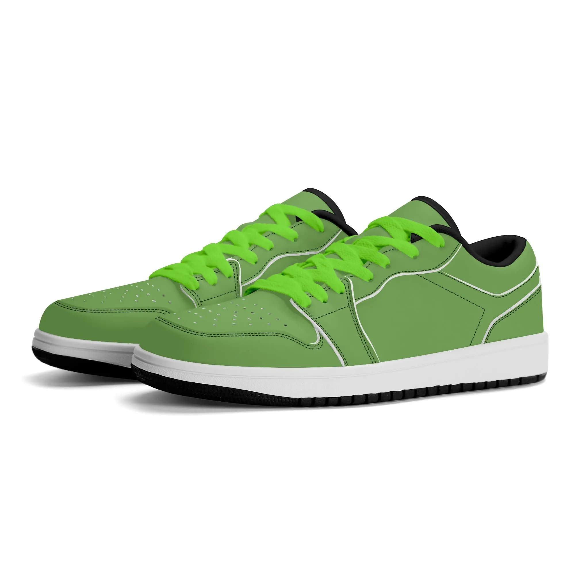 Grüne Low Top Leder Sneaker für Damen