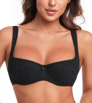 HACI Women's Sexy Balconette Bra Demi Half Cup Scoop Neck Push Up Lightly Padded Shelf Underwire Low Cut