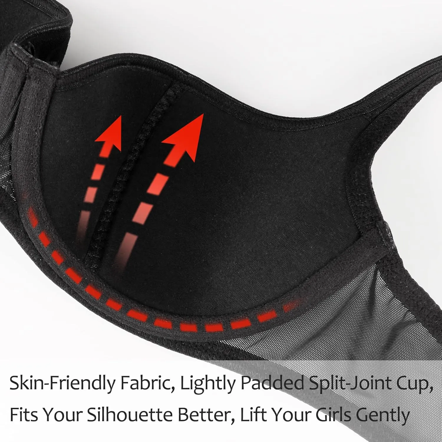 HACI Women's Sexy Balconette Bra Demi Half Cup Scoop Neck Push Up Lightly Padded Shelf Underwire Low Cut
