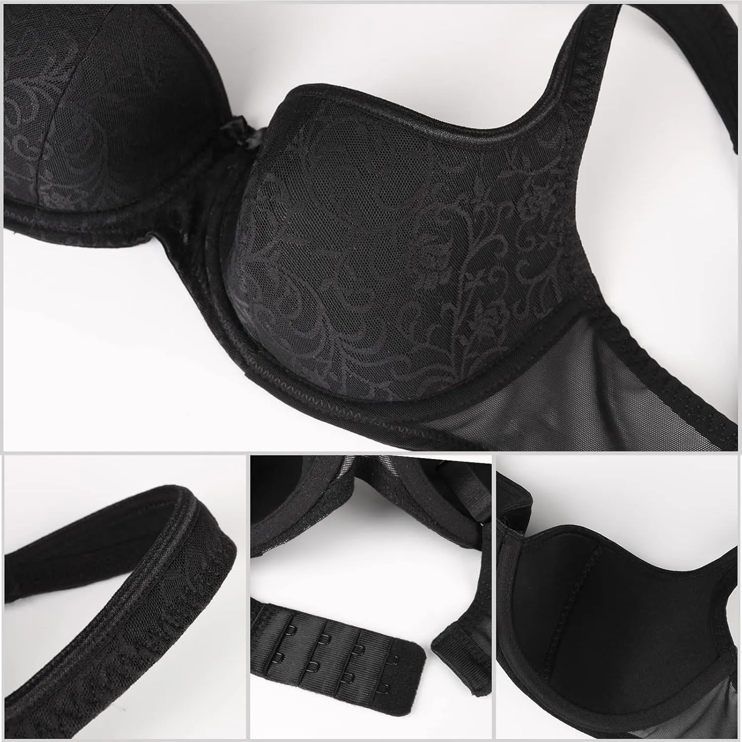 HACI Women's Sexy Balconette Bra Demi Half Cup Scoop Neck Push Up Lightly Padded Shelf Underwire Low Cut
