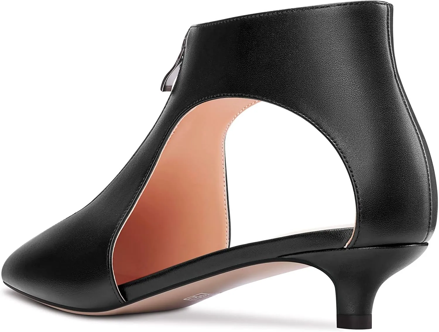 HDEUOLM Womens Low Kitten Heel Pointed Toe Pumps Slip-on Zipper Casual Cute 1.4 Inches Heels