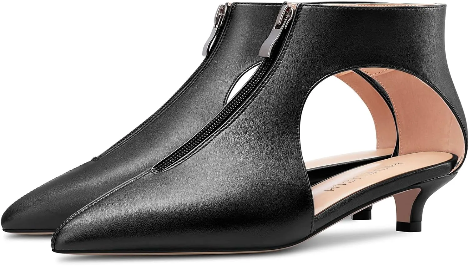 HDEUOLM Womens Low Kitten Heel Pointed Toe Pumps Slip-on Zipper Casual Cute 1.4 Inches Heels
