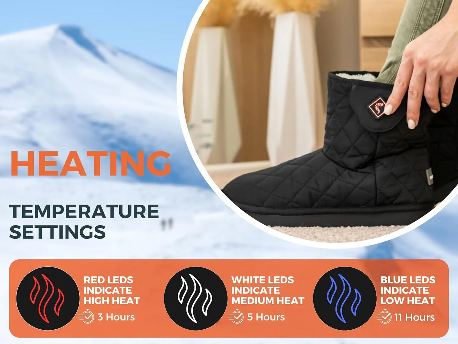 Heated Slipper Boot for Men and Women – Upgraded 2024 Edition Rechargeable Foot Wear with 3 Temperature Settings Keep Feet Warm up to 11 Hours with 3000mAh Battery Unisex
