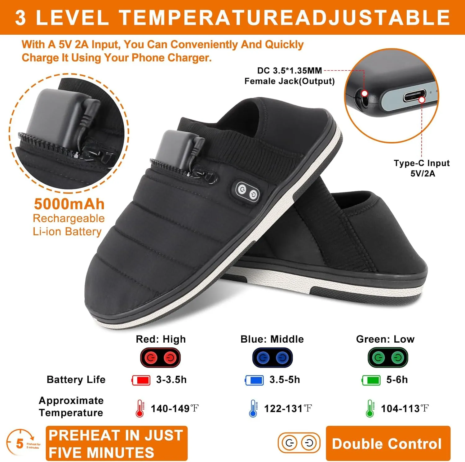 Heated Slippers, BIAL Unisex Electric Heating Pad for Feet, Rechargeable Battery Shoes Heat Foot Warmer Feet Warmer Winter Slipper Cold Weather Slippers for Men Women