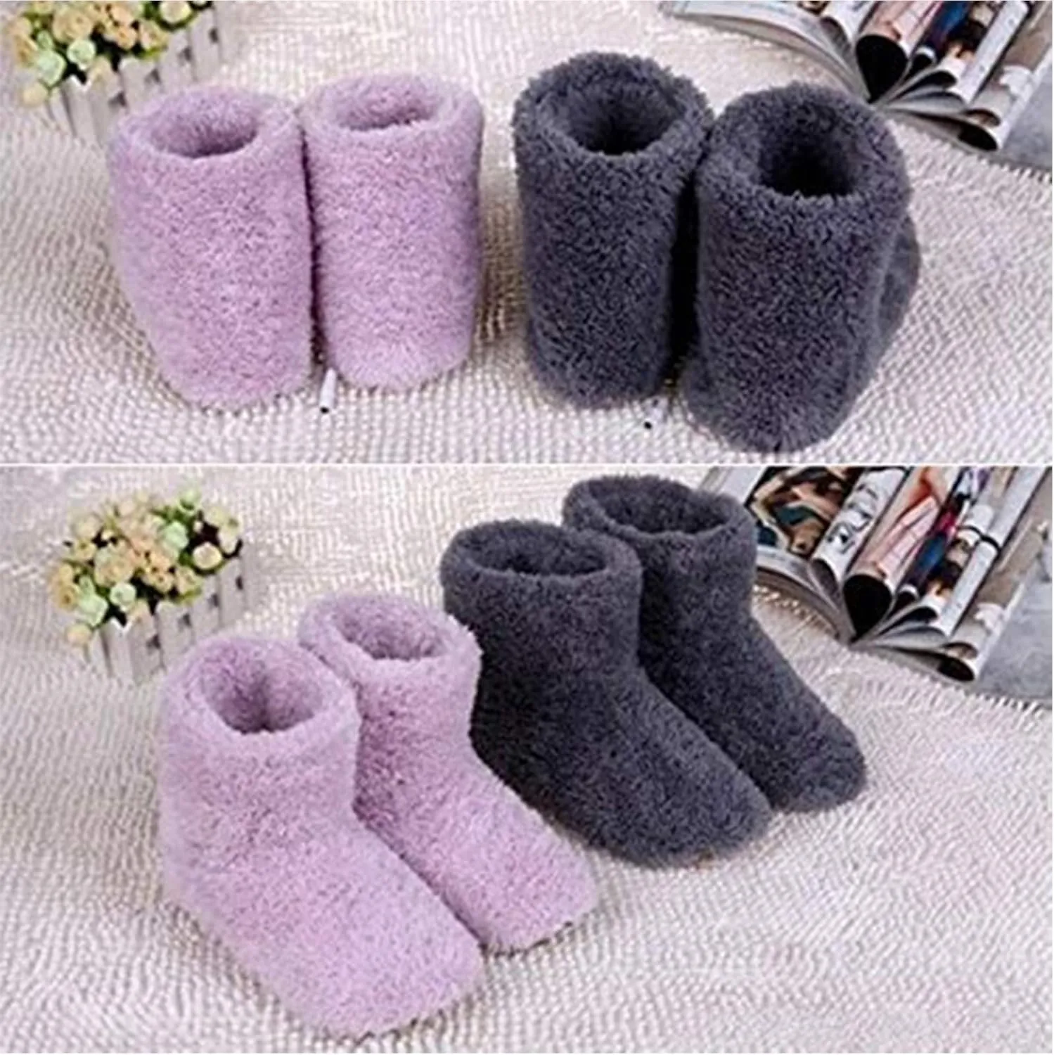 Heated Slippers Women Rechargeable Washable, Warming Footies for Women, Feet Warmers for Women Electric, Winter USB Warmer Foot Shoes, Plush Warm Electric Slipper,Gray,US:7.5