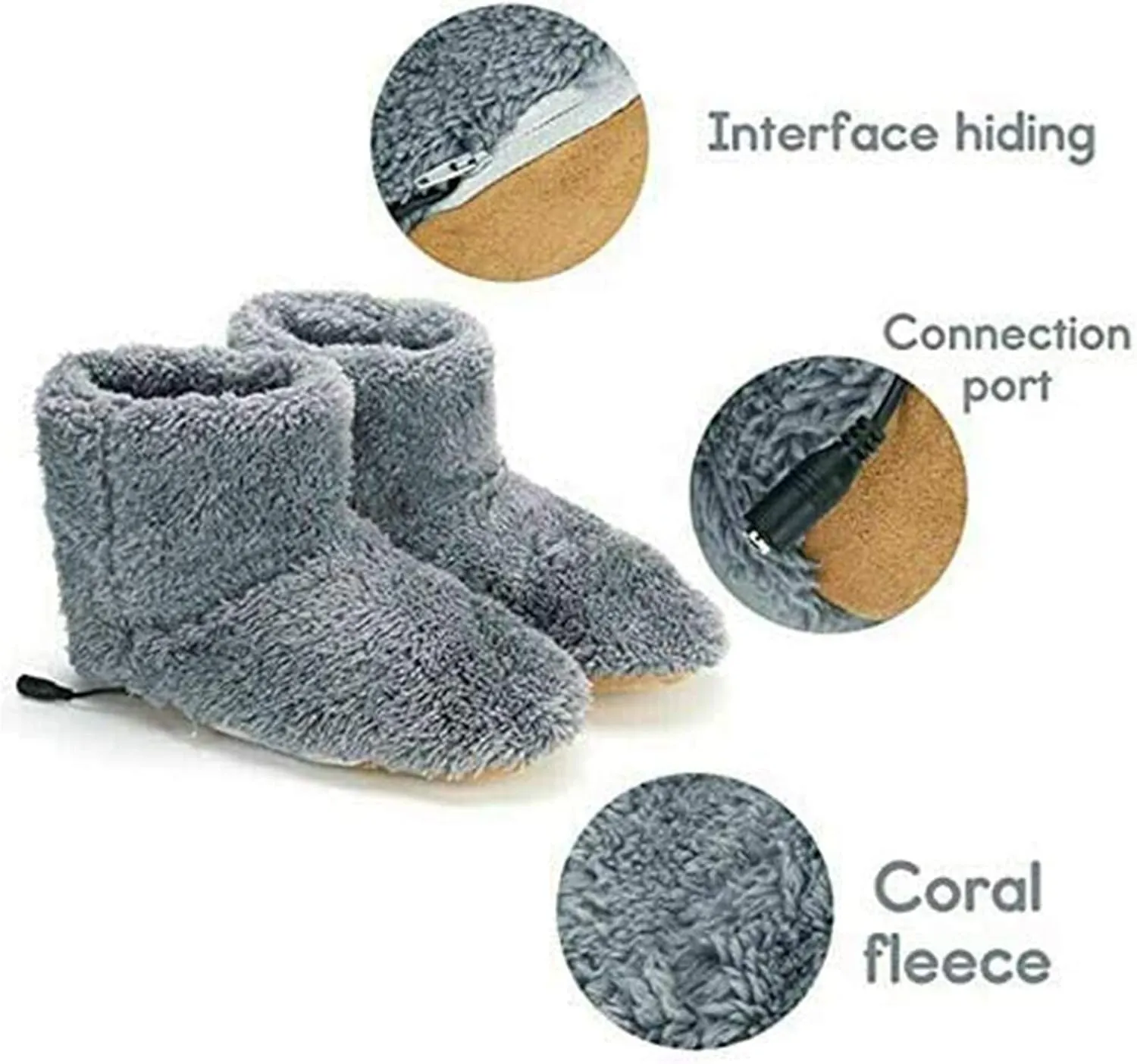 Heated Slippers Women Rechargeable Washable, Warming Footies for Women, Feet Warmers for Women Electric, Winter USB Warmer Foot Shoes, Plush Warm Electric Slipper,Gray,US:7.5