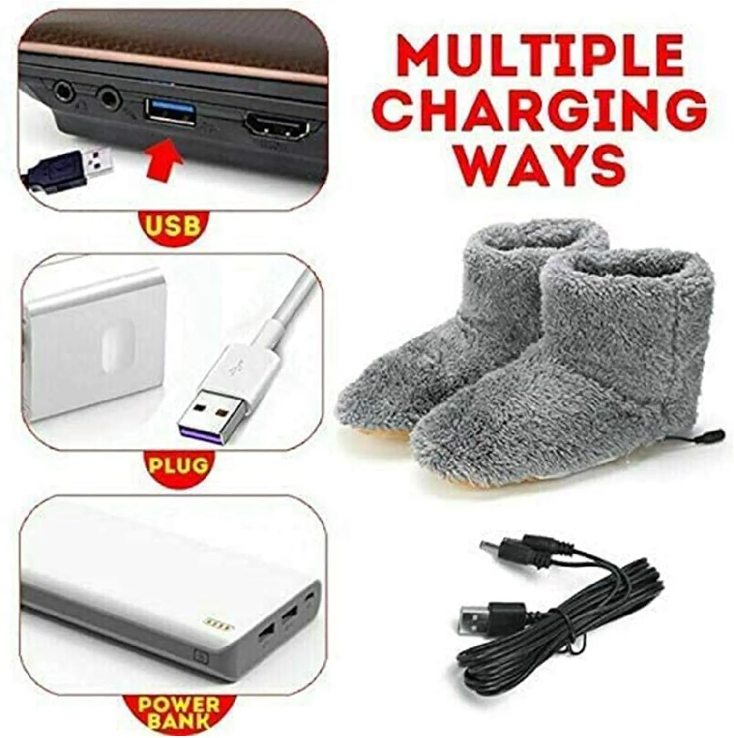 Heated Slippers Women Rechargeable Washable, Warming Footies for Women, Feet Warmers for Women Electric, Winter USB Warmer Foot Shoes, Plush Warm Electric Slipper,Gray,US:7.5