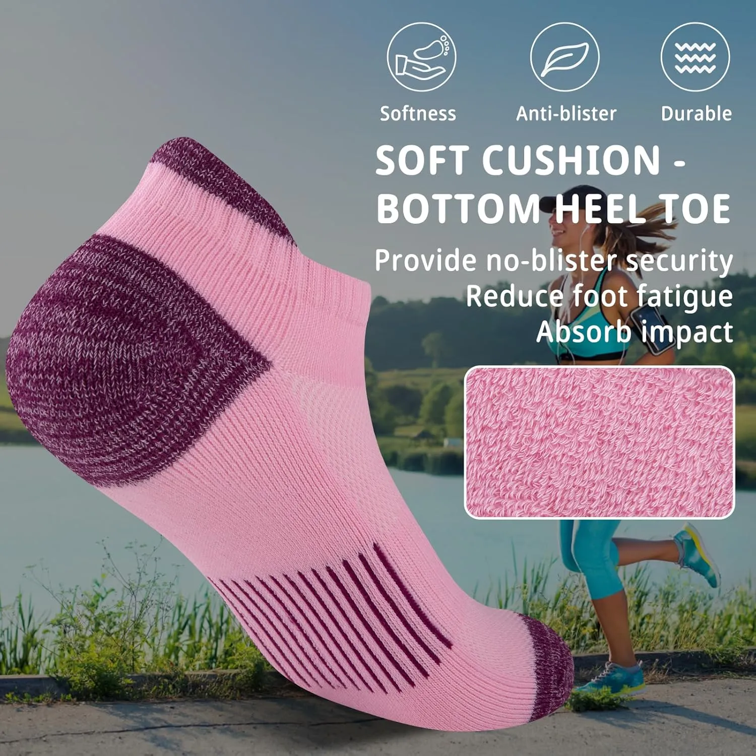 Heatuff Womens Low Cut Ankle Athletic Socks Cushioned Running Performance Breathable Tab Sock (6 Pairs)