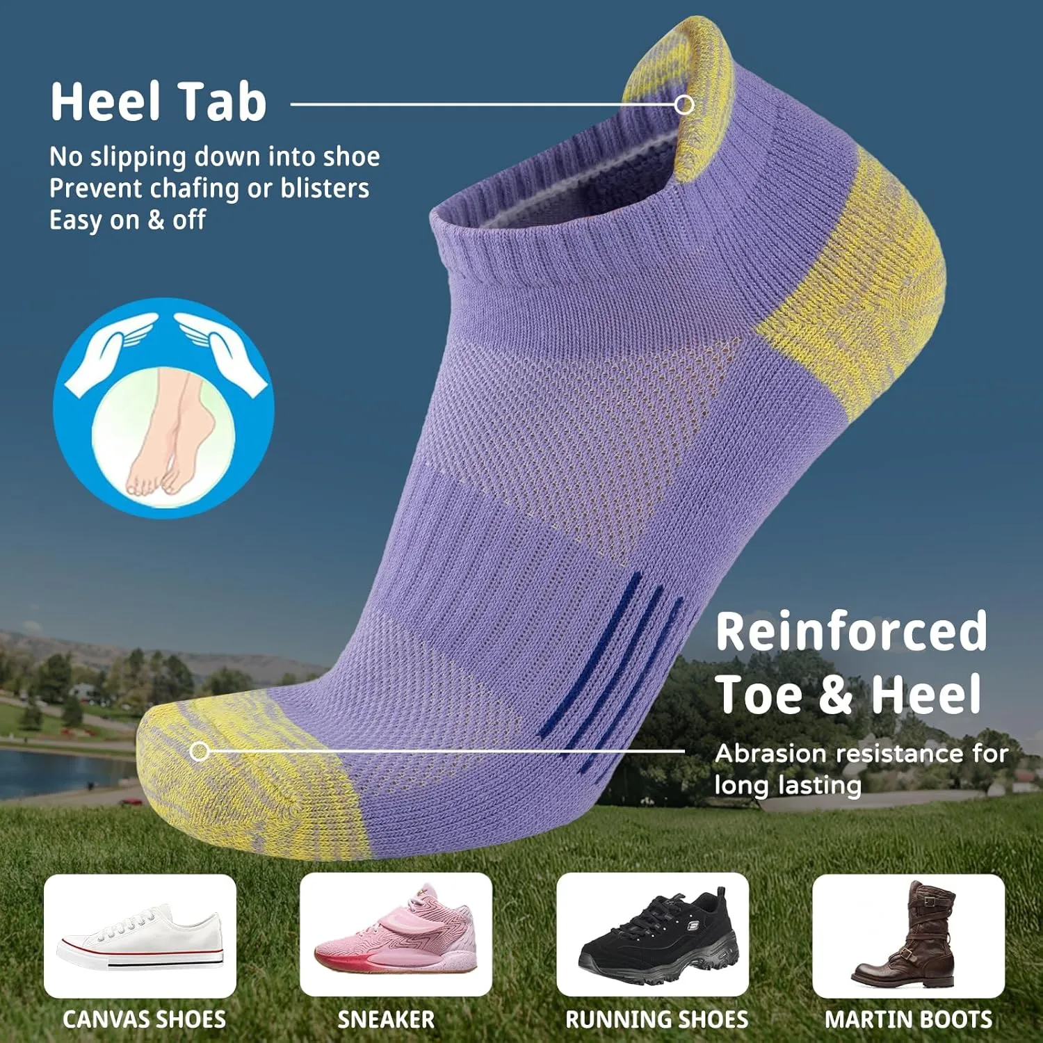 Heatuff Womens Low Cut Ankle Athletic Socks Cushioned Running Performance Breathable Tab Sock (6 Pairs)