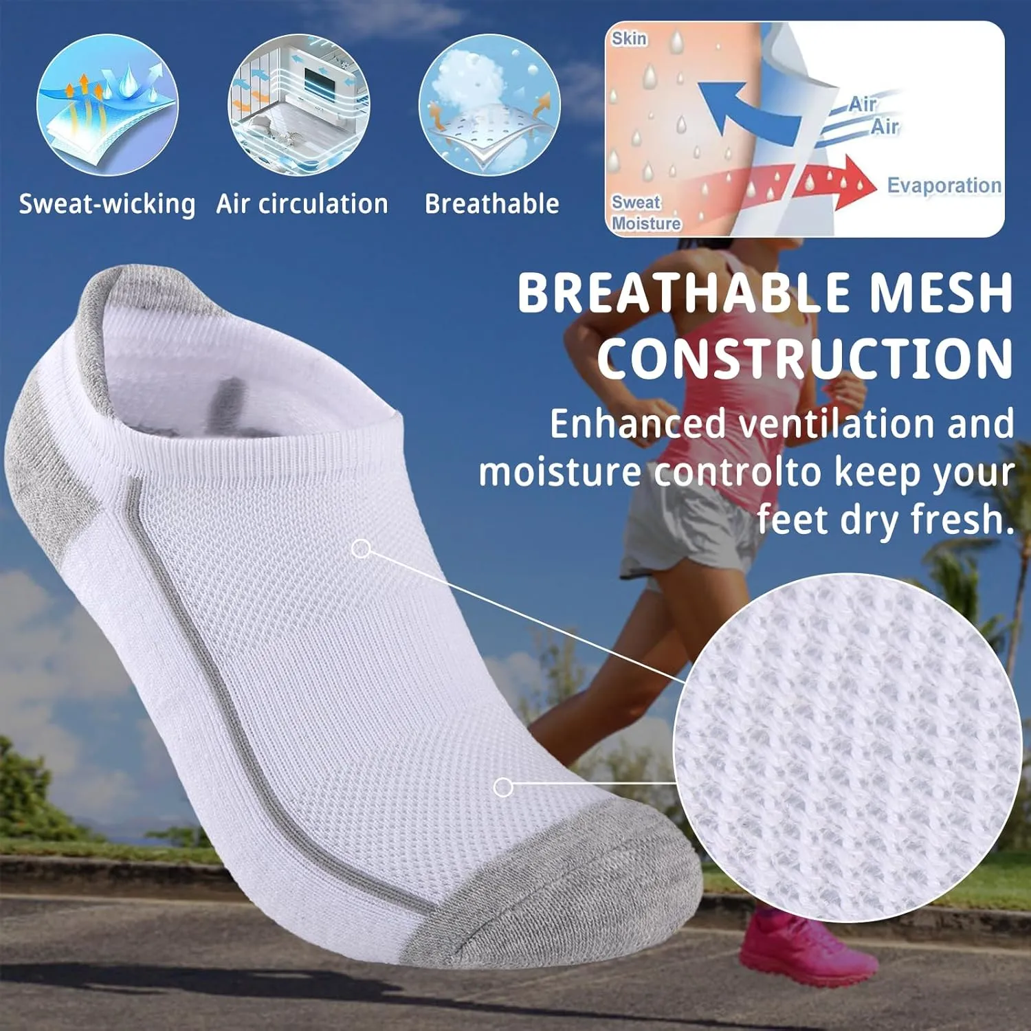 Heatuff Womens Low Cut Ankle Athletic Socks Cushioned Running Performance Breathable Tab Sock (6 Pairs)