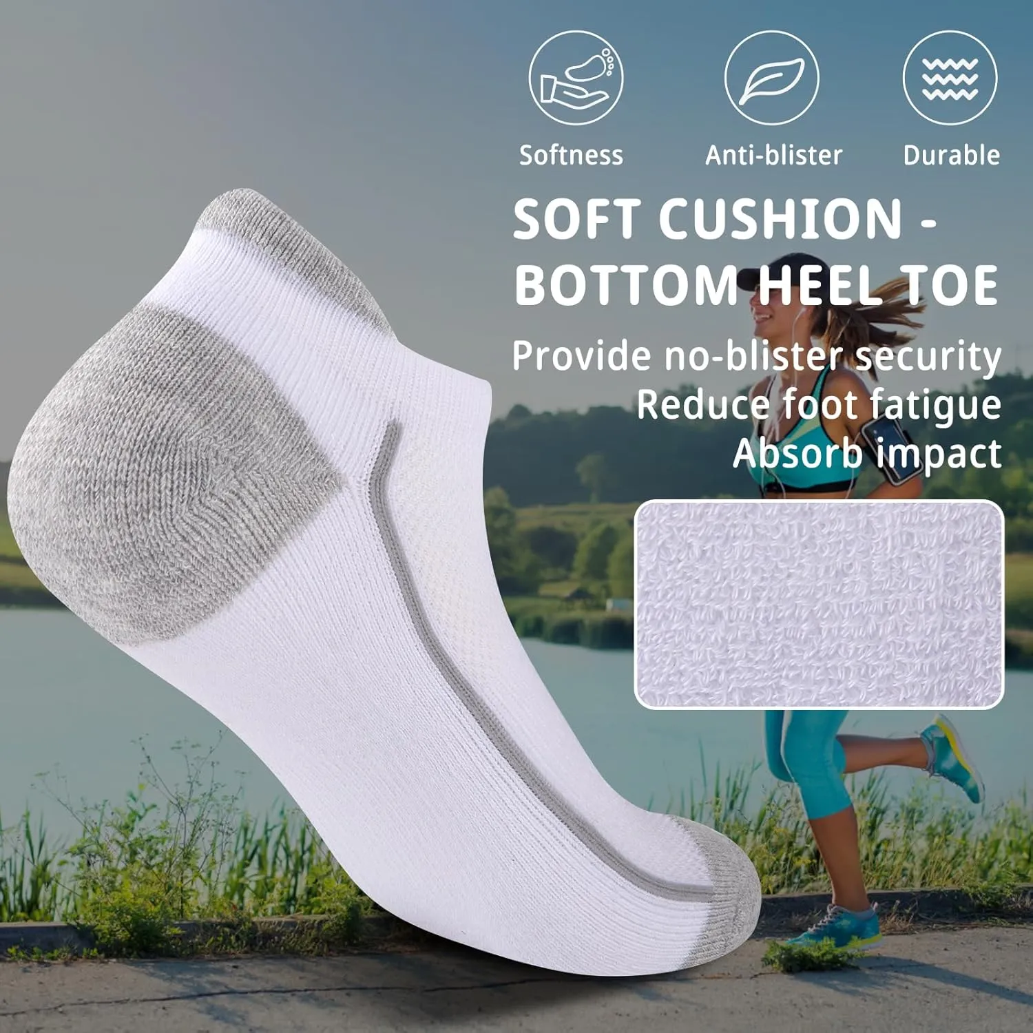 Heatuff Womens Low Cut Ankle Athletic Socks Cushioned Running Performance Breathable Tab Sock (6 Pairs)