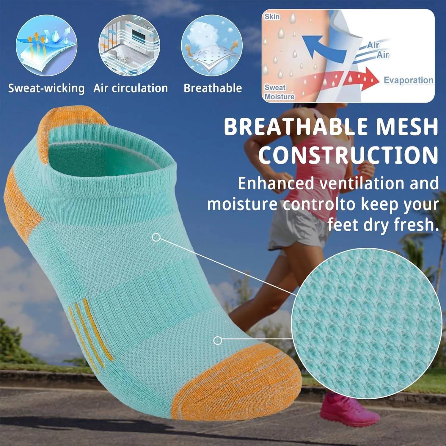 Heatuff Womens Low Cut Ankle Athletic Socks Cushioned Running Performance Breathable Tab Sock (6 Pairs)