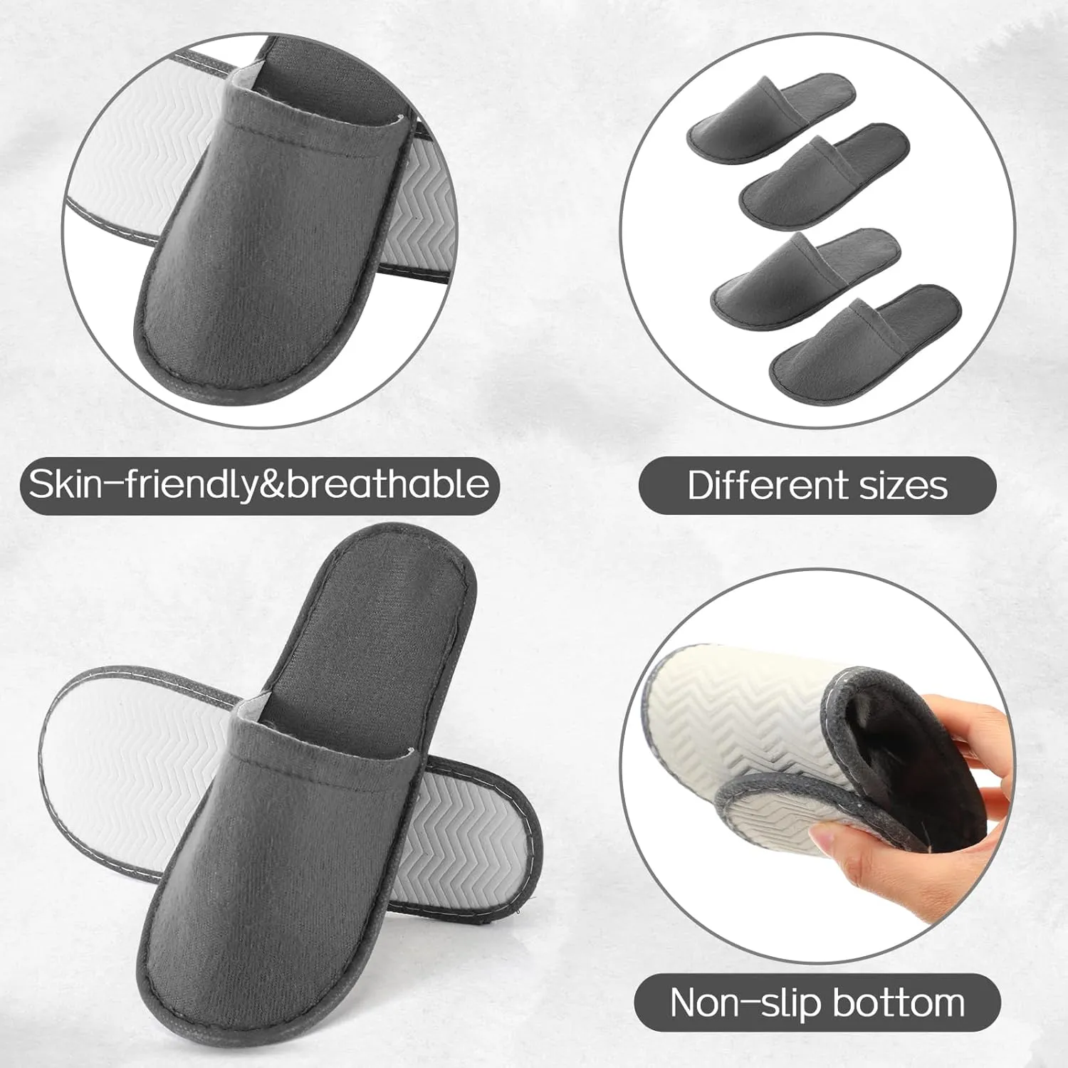 Hicarer Disposable Slippers, Non Slip Closed Toe - Unisex, 60 Pairs for Hotel, Home, Travel, Spa, Massage, 2 Sizes