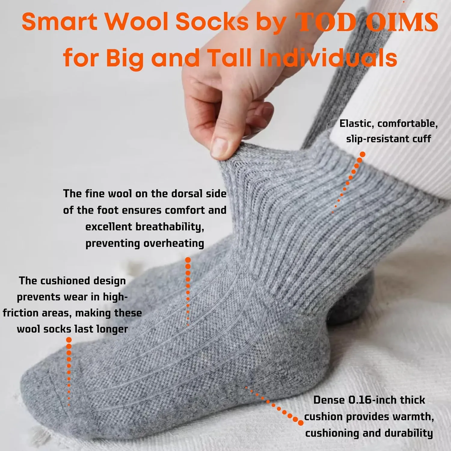 Hiking Wool Socks - Merino Natural Wool, Cushioned Crew Thick Premium Socks for Men&Women. 100% Made in Mongolia