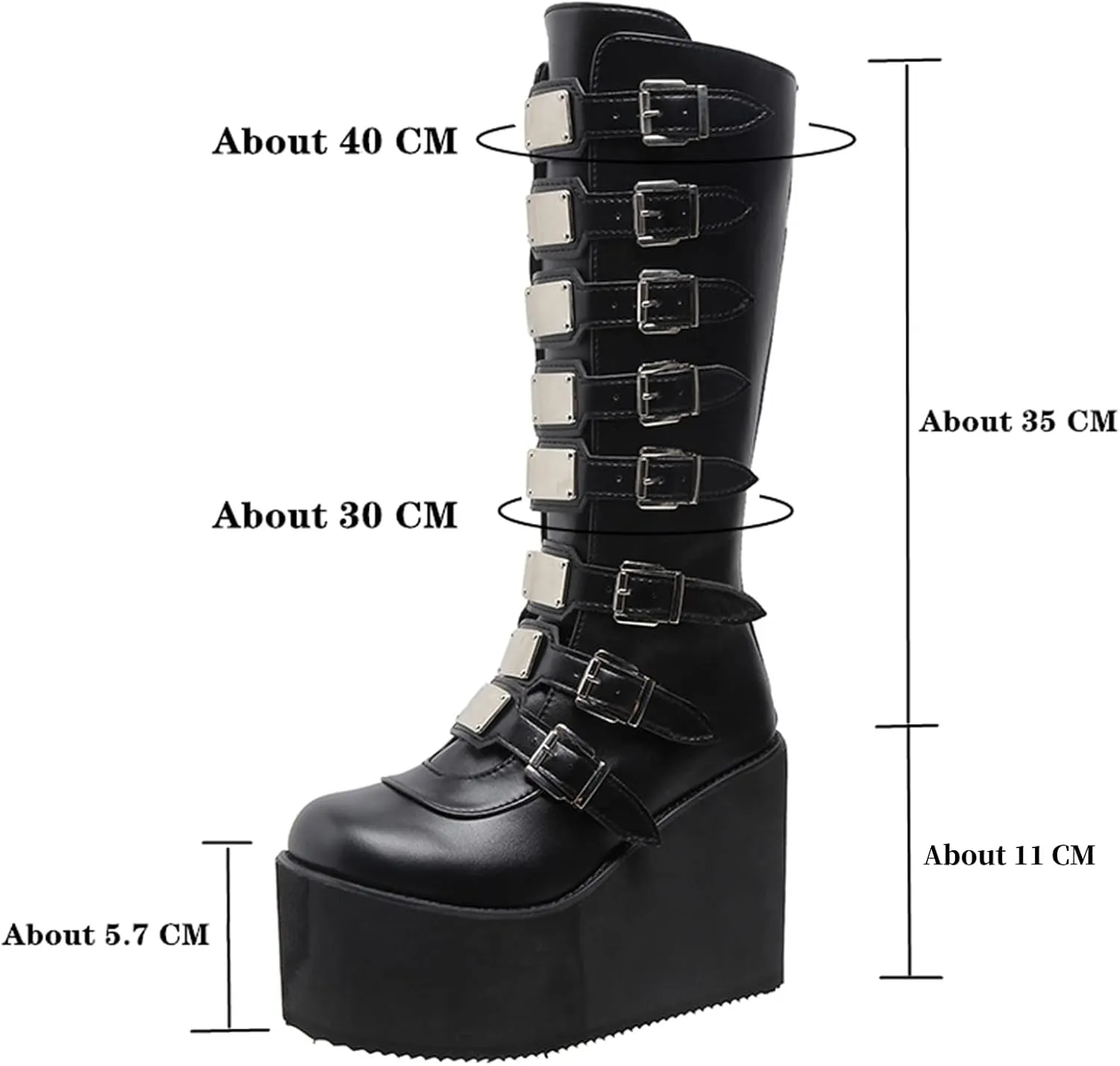 HINDOLA Womens Platform Punk Goth Mid Calf Boots Rivets Metal Decoration Back-Zip Knee High Motorcycle Booties Combat Boots