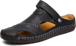 Honeystore Men's Leather Hollow Athletic Sandals Slip-on Roman Casual Shoes