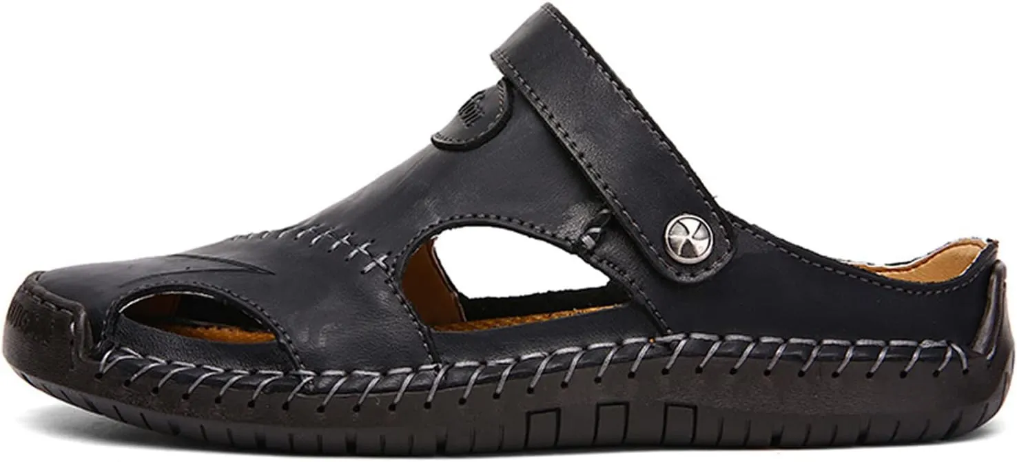 Honeystore Men's Leather Hollow Athletic Sandals Slip-on Roman Casual Shoes