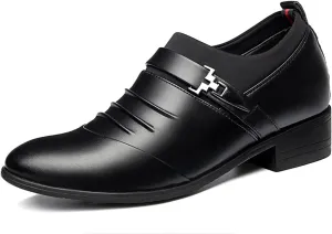 HOOENG Oxford Formal Shoes for Men Slip On Pleated Monk Strap Height Increasing Elevator 2.7 Inches Leather Non Slip Anti-Slip Slip Resistant Outdoor (Color : Black Taller, Size : 6)