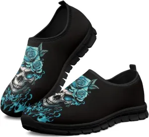 Howilath Skull Print Slip on Shoes for Men Casual House Shoes Running Sneakers Hands Free Shoes with Anti-Slip Sole