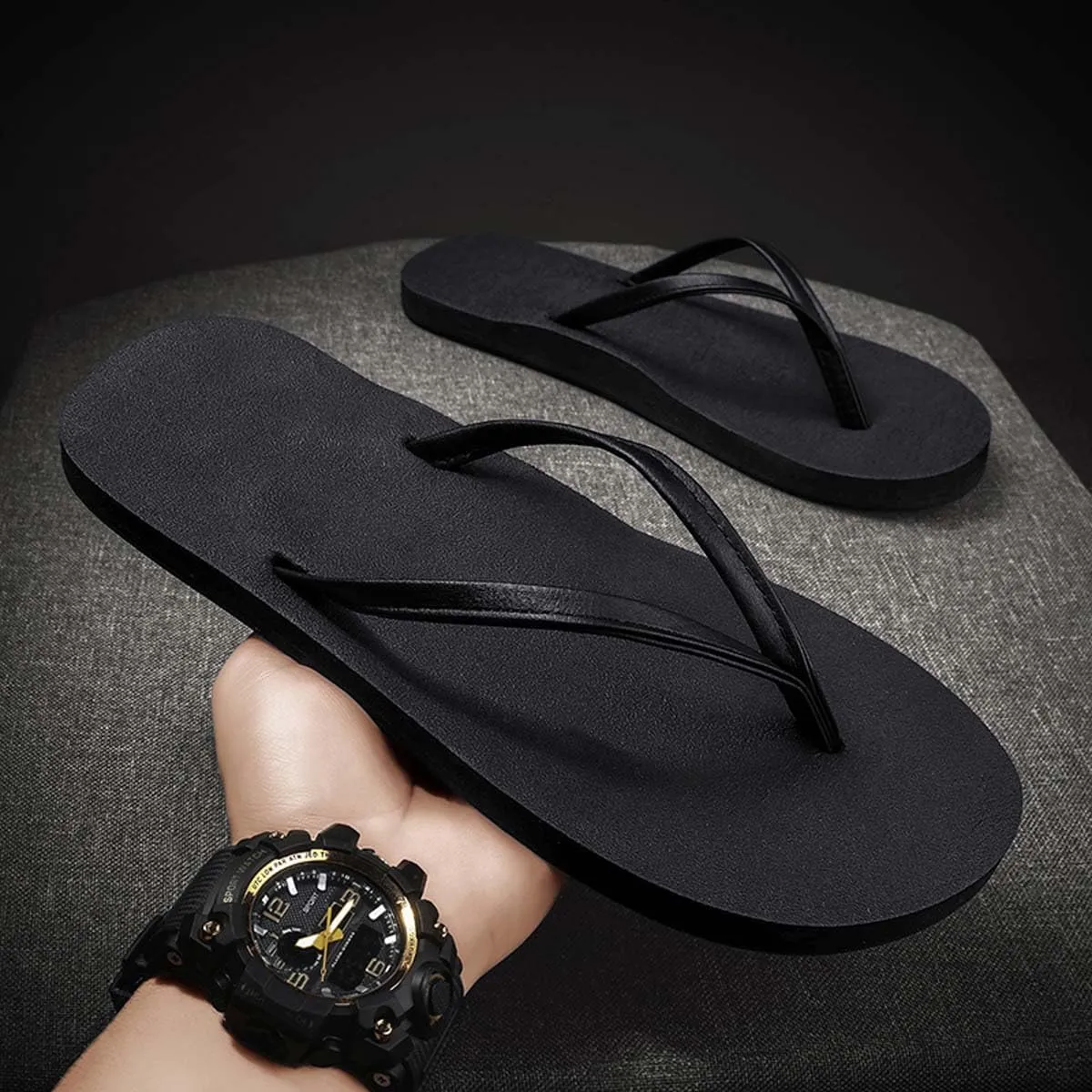 HYDLONGR Men's Women's Lightweight Summer Rubber Flip-Flops Beach Toe-Post Thong Sandals