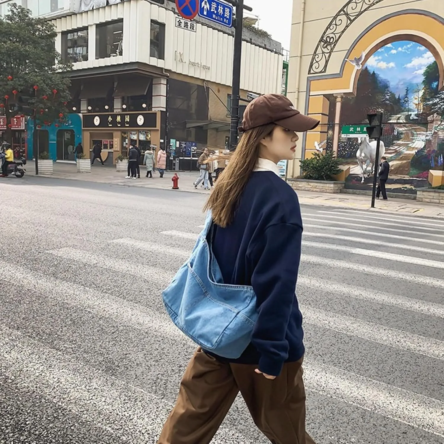 I IHAYNER Denim Hobo Crossbody Bag for Women Large Shoulder Handbag Casual Messenger Bag Lightweight