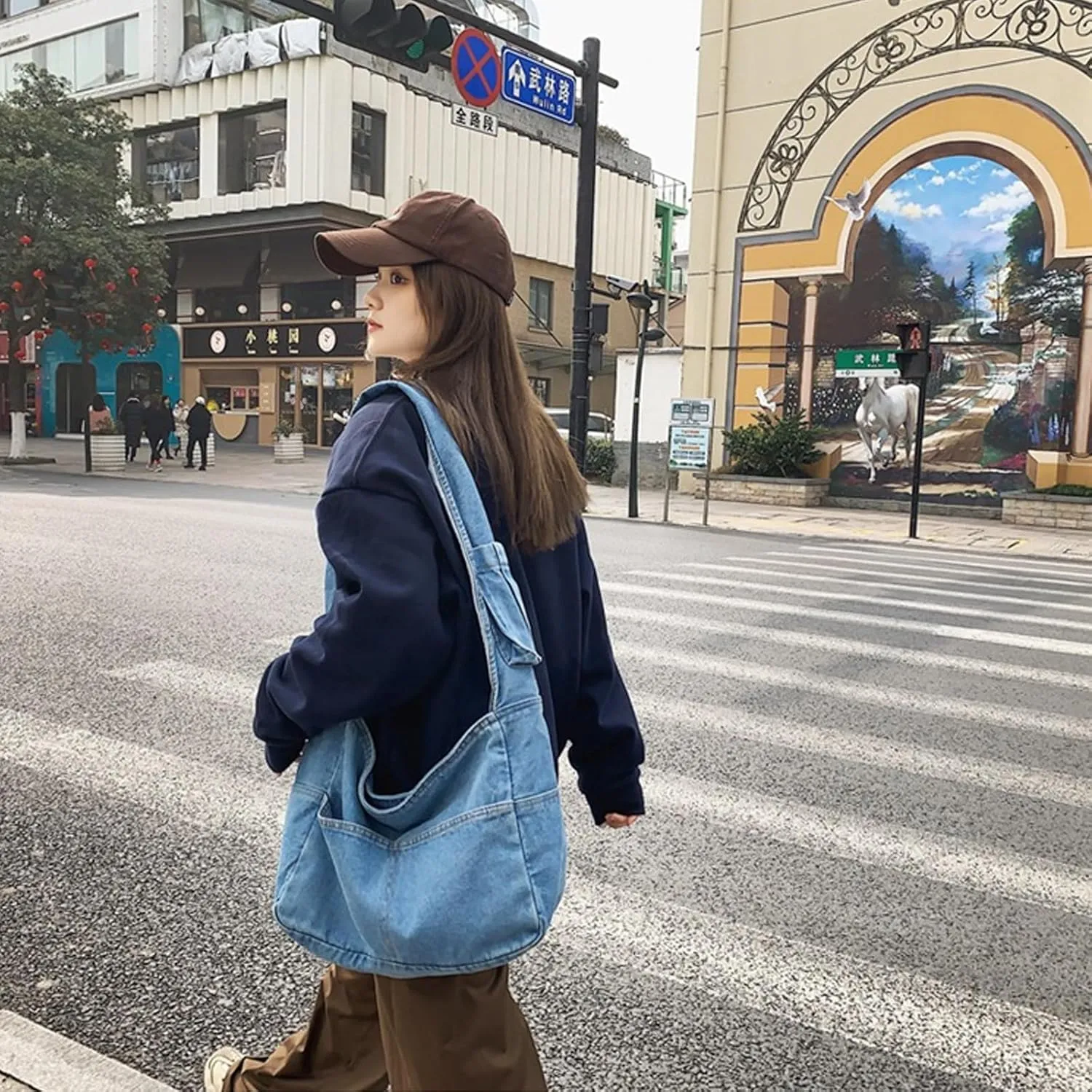 I IHAYNER Denim Hobo Crossbody Bag for Women Large Shoulder Handbag Casual Messenger Bag Lightweight