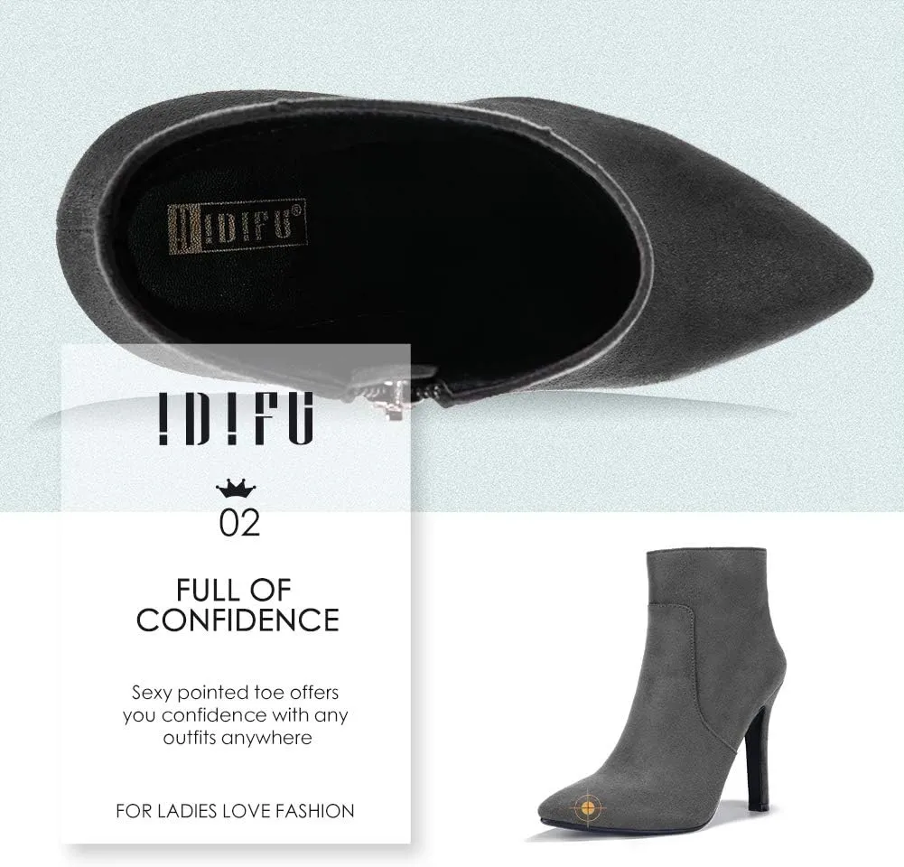 IDIFU Ankle Boots for Women High Heel Pointed Toe Boots Side Zipper Stiletto Booties