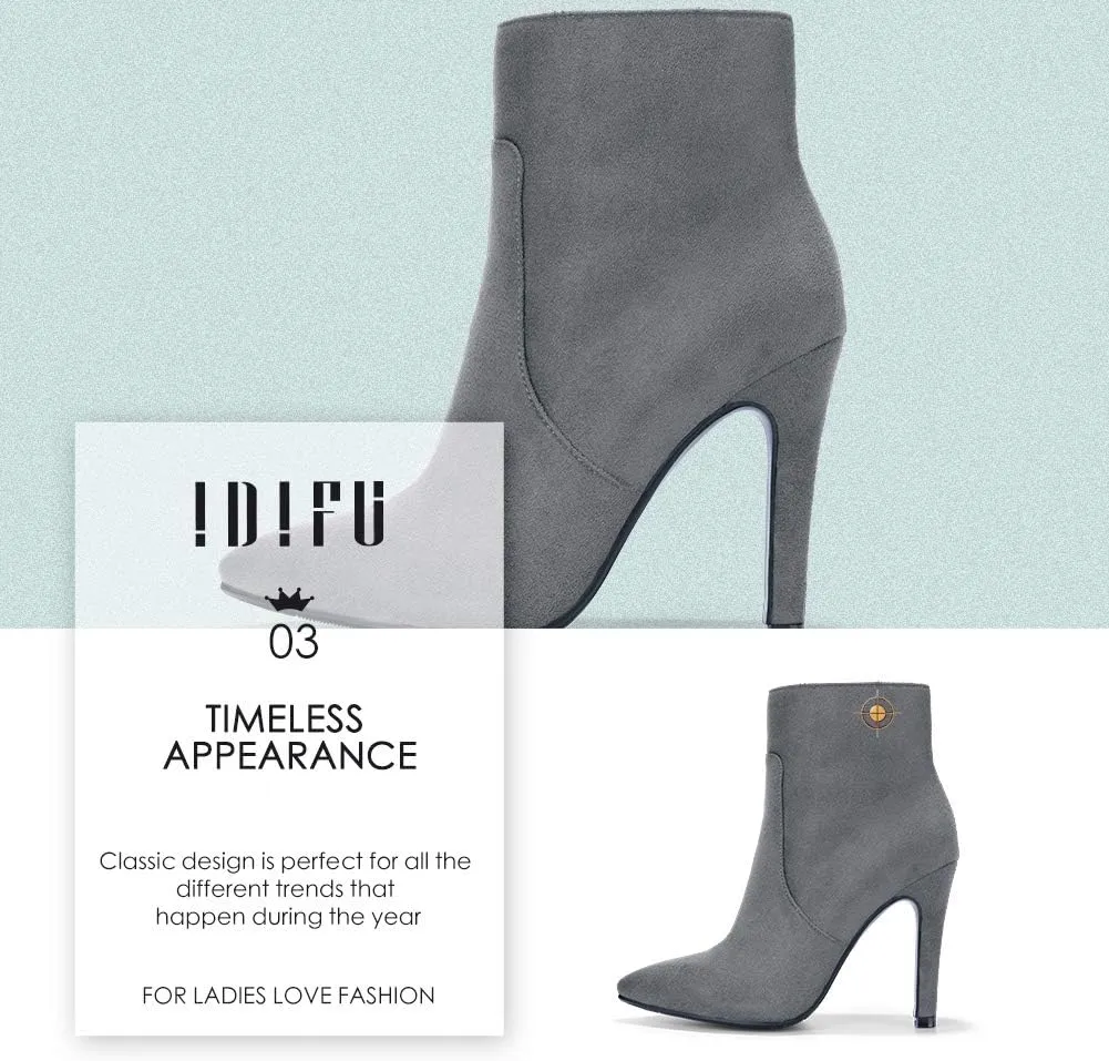 IDIFU Ankle Boots for Women High Heel Pointed Toe Boots Side Zipper Stiletto Booties