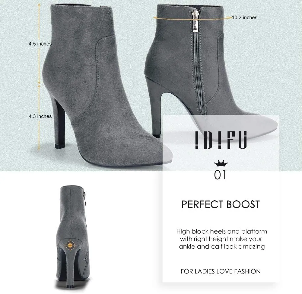 IDIFU Ankle Boots for Women High Heel Pointed Toe Boots Side Zipper Stiletto Booties