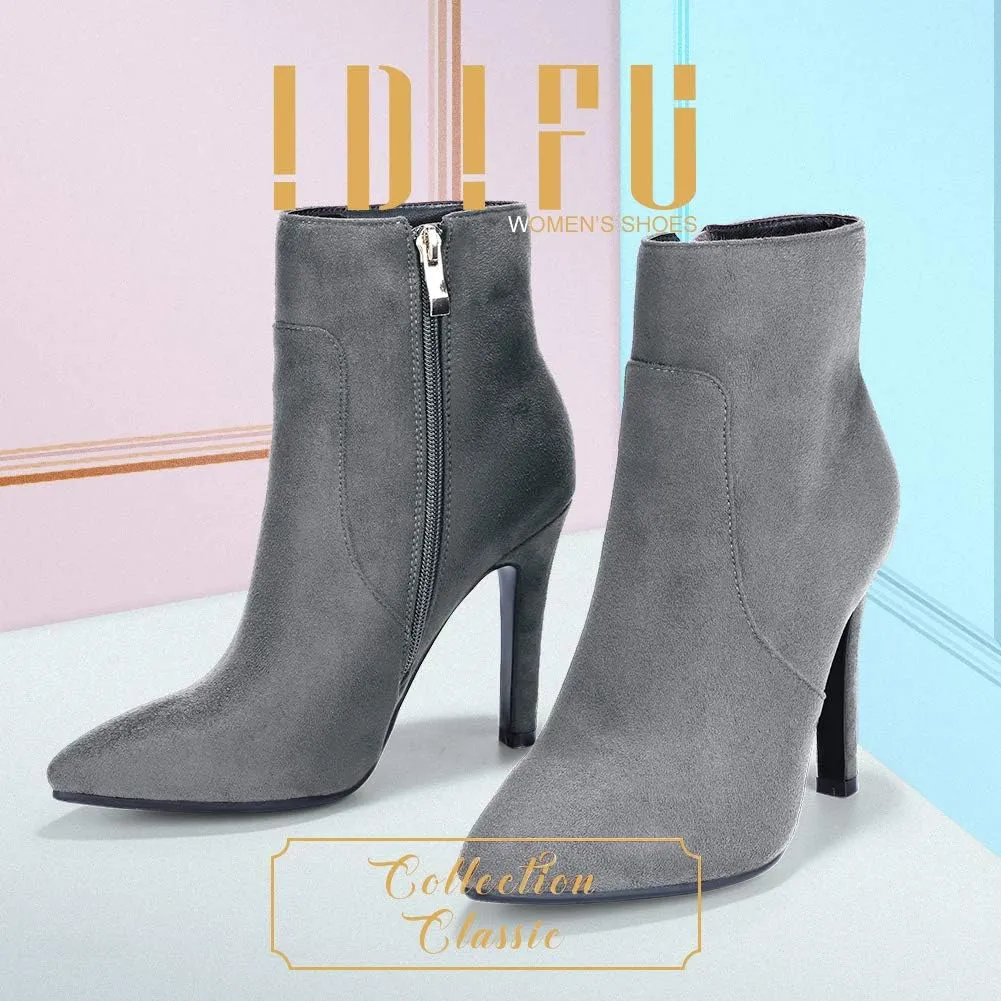 IDIFU Ankle Boots for Women High Heel Pointed Toe Boots Side Zipper Stiletto Booties