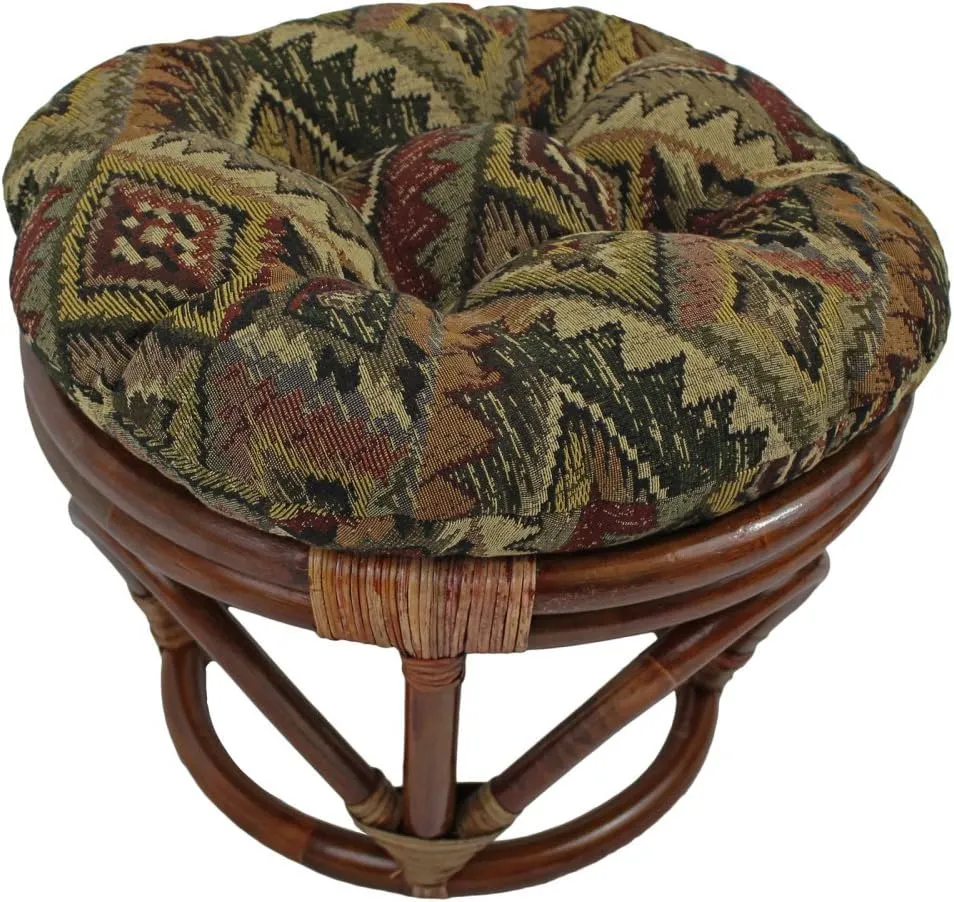International Caravan Furniture Piece Rattan Footsool with Tapestry Cushion