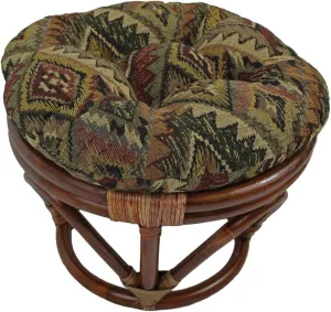 International Caravan Furniture Piece Rattan Footsool with Tapestry Cushion
