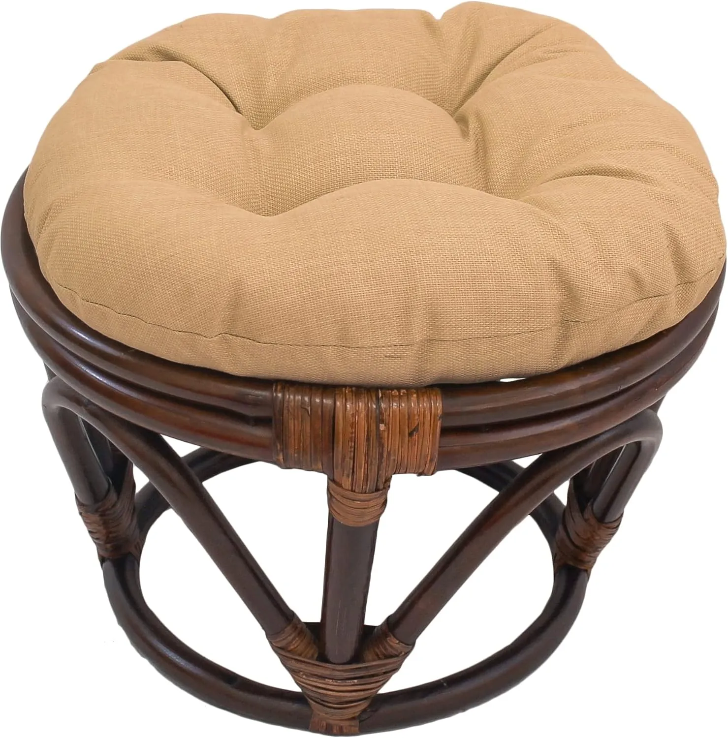 International Caravan Furniture Piece Rattan Ottoman with Outdoor Fabric Cushion